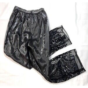 1980  S.L. Fashion Jeweled Embellished & Embroidered Black Pants Sz 10 25x26in